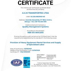 Sistema de Gestão de Qualidade Certificado ISO 9001 - Agenor Nunes